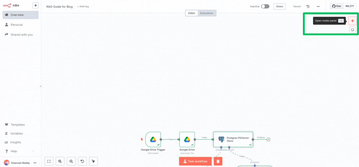 Configuring Chat Trigger and AI Agent nodes